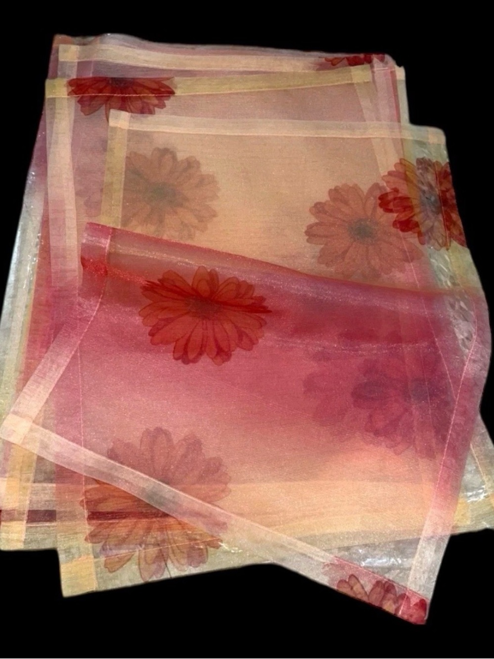 8pc Bodrum Sheer Dahlia Orange Yellow Floral Placemats Rectangular 14" x 20"